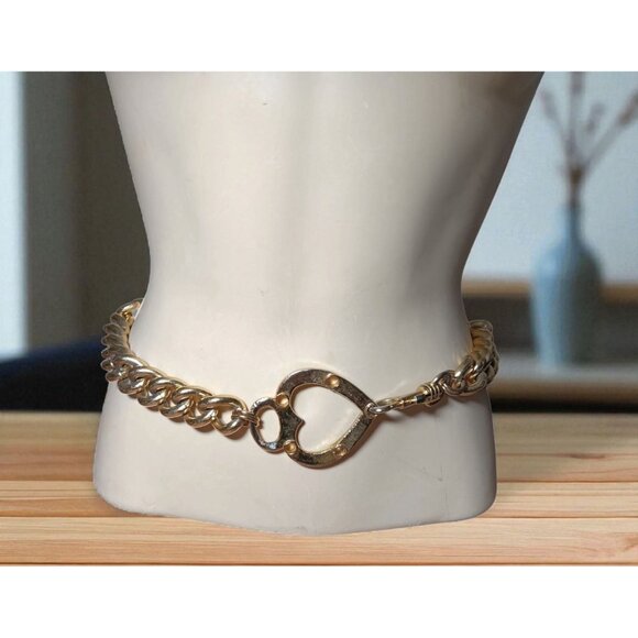 Belt Gold Tone Heavy Metal Cuban Chain with Heart Latch Waist Jewelry 36-38